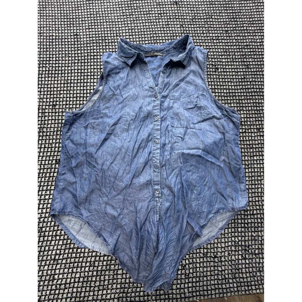 Harve Benard Button Down Women XL Blue Tencel Sleeveless High Low Top